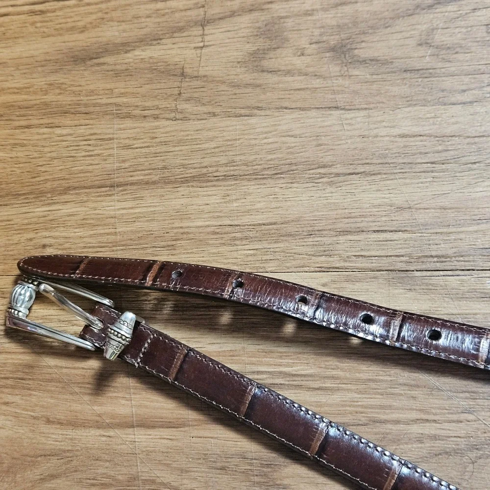 Brighton‎ 40608 Brown Croc Embossed Leather Belt Silver Gold Tone Buckle Size 30